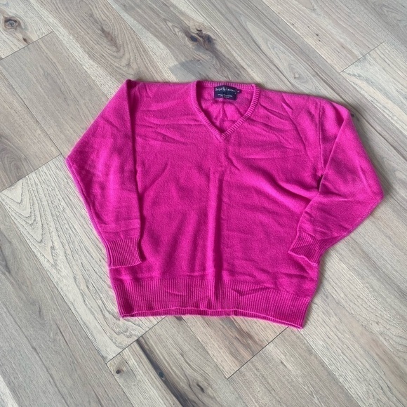 Ralph Lauren Womens Pink Lambswool V Neck Long Sleeve Sweater Size Medium - Picture 5 of 8